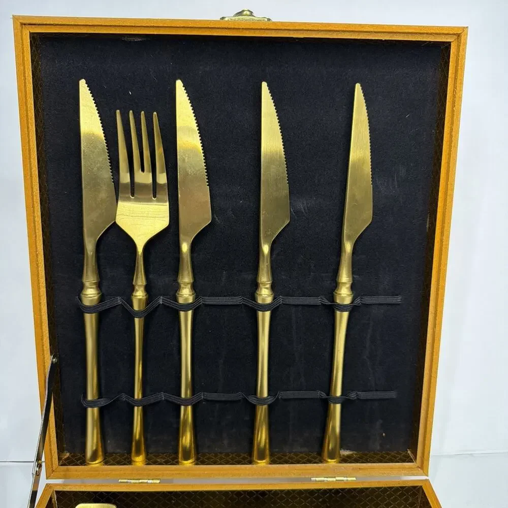 Gold Silverware 13 Piece Set Forged Stainless Steel Flatware Case Utensils Gift